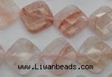CPQ226 15.5 inches 15*15mm faceted diamond natural pink quartz beads