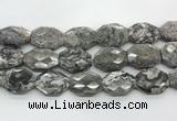 CPT581 20*30mm - 22*32mm faceted octagonal grey picture jasper beads