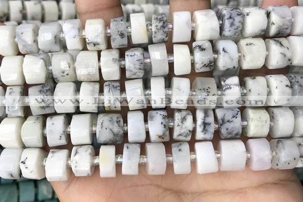 CRB2208 15.5 inches 11mm - 12mm faceted tyre white opal beads