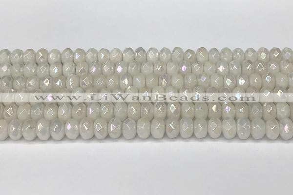 CRB5700 15 inches 5*8mm faceted rondelle AB-color white jade beads
