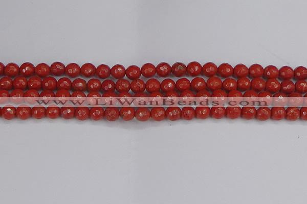 CRE339 15.5 inches 6mm faceted round red jasper beads