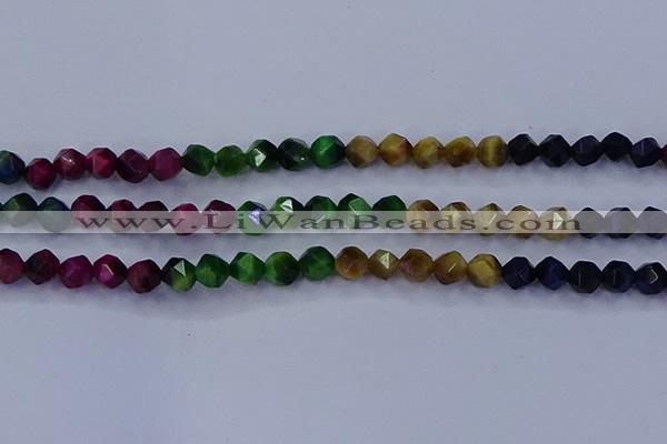CTE1927 15.5 inches 8mm faceted nuggets colorful tiger eye beads