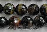 CTE726 15.5 inches 16mm faceted round yellow & blue tiger eye beads