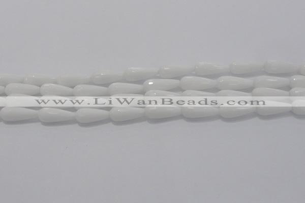CTR105 15.5 inches 8*20mm faceted teardrop white porcelain beads