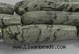 CTR66 15.5 inches 10*40mm faceted teardrop grey picture jasper beads
