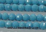 CTU2590 15.5 inches 4mm faceted round synthetic turquoise beads