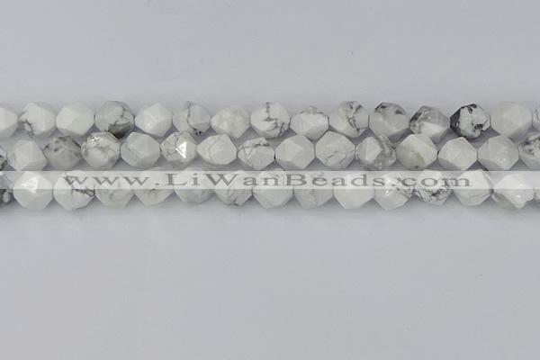 CWB240 15.5 inches 10mm faceted nuggets white howlite beads