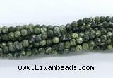 CZJ580 15.5 inches 4mm faceted round green zebra jasper gemstone beads