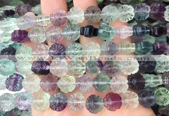 FLBS63 15 inches 10mm carved plum blossom fluorite gemstone beads wholesale