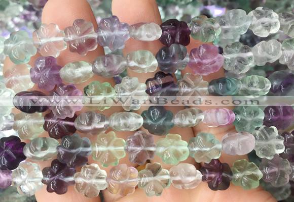 FLBS65 15 inches 10mm carved four leaf clover fluorite gemstone beads wholesale