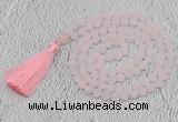 GMN1020 Hand-knotted 8mm, 10mm matte rose quartz 108 beads mala necklaces with tassel