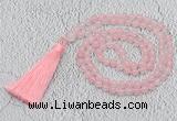 GMN214 Hand-knotted 6mm rose quartz 108 beads mala necklaces with tassel