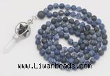 GMN2621 Hand-knotted 8mm, 10mm matte sodalite 108 beads mala necklace with pendant