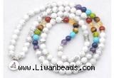 GMN7074 7 Chakra 8mm white howlite 108 mala beads wrap bracelet necklaces