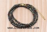GMN7238 4mm faceted round tiny dragon blood jasper beaded necklace jewelry