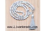 GMN8200 18 - 36 inches 8mm white howlite 54, 108 beads mala necklace with tassel