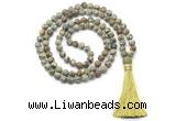 GMN8428 8mm, 10mm matte rhyolite 27, 54, 108 beads mala necklace with tassel