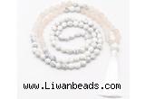 GMN8559 8mm, 10mm matte rose quartz & matte white howlite 108 beads mala necklace with tassel