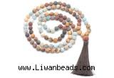 GMN8568 8mm, 10mm matte mixed amazonite & jasper 108 beads mala necklace with tassel