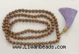 GNBS51 Hand-knotted 8mm yellow sandalwood 108 beads mala necklace with tassel