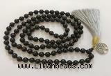 GNBS67 Hand-knotted 6mm black sandalwood 108 beads mala necklace with tassel & charm