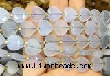 HGBS130 15 inches 12mm faceted heart blue chalcedony beads wholesale