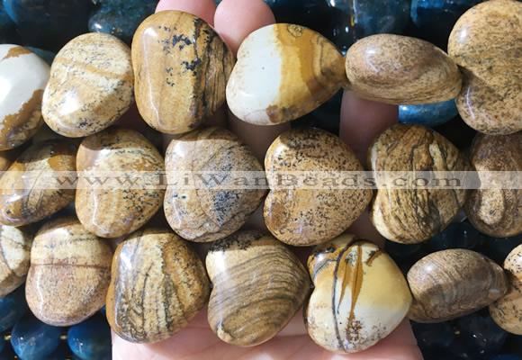 HGBS146 15 inches 28mm heart picture jasper gemstone beads wholesale
