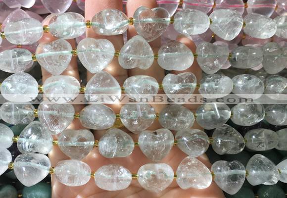 HGBS147 15 inches 15mm heart green quartz gemstone beads wholesale