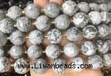 LSBS16 15 inches 16mm faceted round grey picture jasper beads wholesale