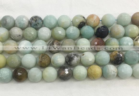LSBS169 15 inches 16mm faceted round amazonite gemstone beads wholesale