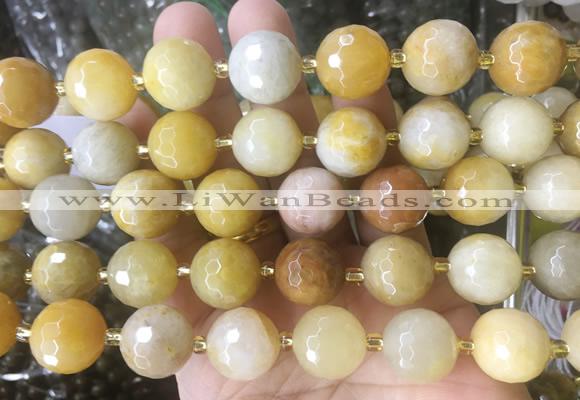 LSBS213 15 inches 16mm faceted round yellow jade beads wholesale
