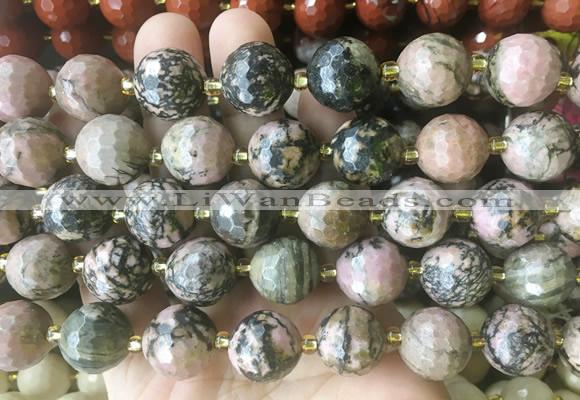 LSBS218 15 inches 16mm faceted round rhodonite beads wholesale