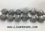 LSBS330 7.5 inches 30mm faceted round grey picture jasper gemstone beads wholesale