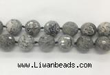 LSBS336 15 inches 25mm faceted round Grey picture jasper gemstone beads wholesale