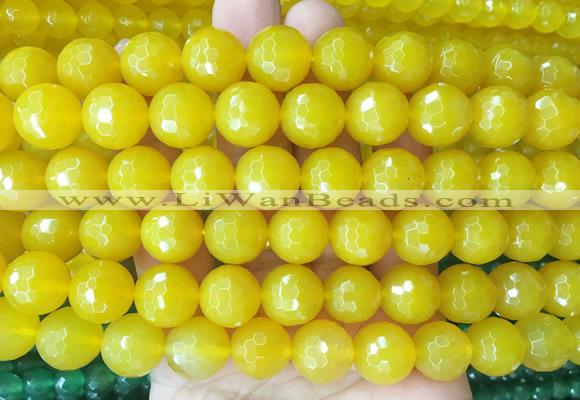 LSBS364 15 inches 14mm faceted round yellow agate gemstone beads wholesale