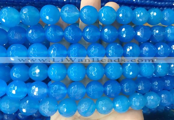 LSBS365 15 inches 14mm faceted round blue agate gemstone beads wholesale
