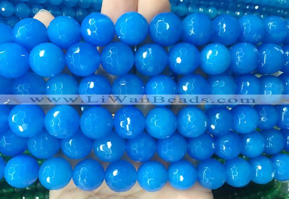 LSBS366 15 inches 14mm faceted round blue agate gemstone beads wholesale