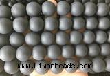 LSBS699 15 inches 16mm round matte black agate gemstone beads wholesale