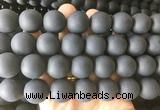 LSBS700 15 inches 18mm round matte black agate gemstone beads wholesale
