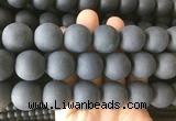LSBS701 15 inches 20mm round matte black agate gemstone beads wholesale