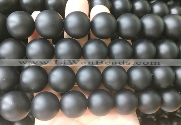 LSBS704 15 inches 18mm round matte black agate gemstone beads wholesale