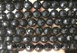 LSBS714 15 inches 14mm faceted round black agate gemstone beads wholesale
