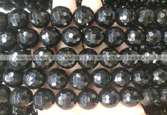 LSBS715 15 inches 16mm faceted round black agate gemstone beads wholesale