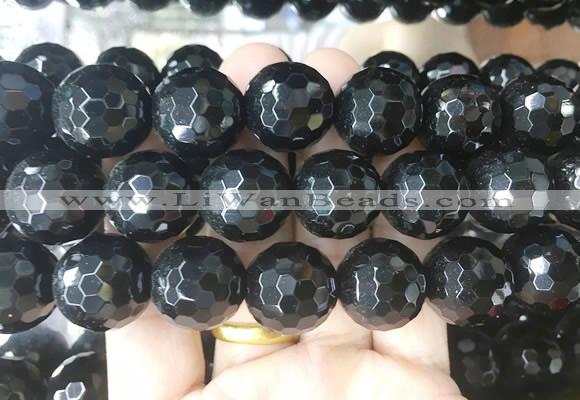 LSBS717 15 inches 20mm faceted round black agate gemstone beads wholesale