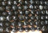 LSBS718 15 inches 14mm faceted round banded black agate gemstone beads wholesale