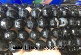LSBS720 15 inches 18mm faceted round banded black agate gemstone beads wholesale