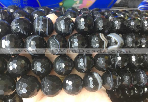 LSBS720 15 inches 18mm faceted round banded black agate gemstone beads wholesale