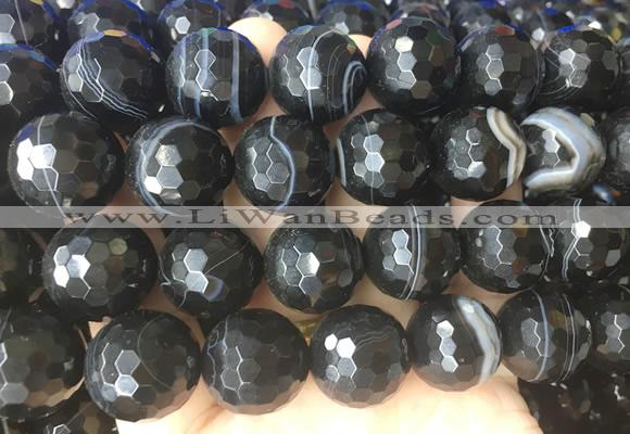LSBS721 15 inches 20mm faceted round banded black agate gemstone beads wholesale