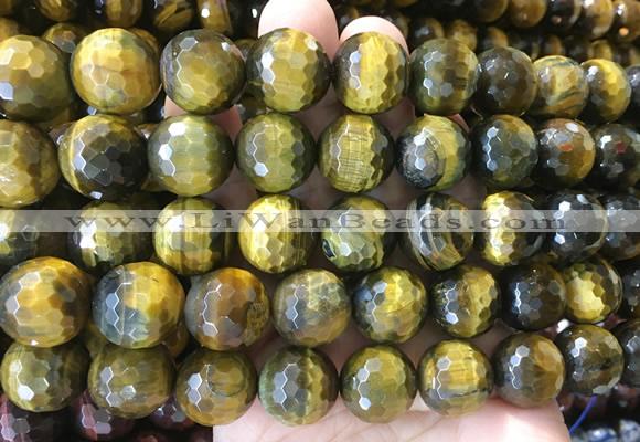 LSBS89 15 inches 16mm faceted round yellow tiger eye beads wholesale