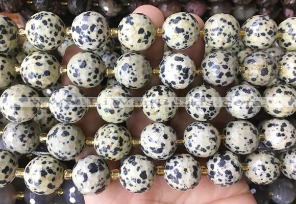 LSBS939 15 inches 16mm faceted round Dalmatian jasper gemstone beads wholesale